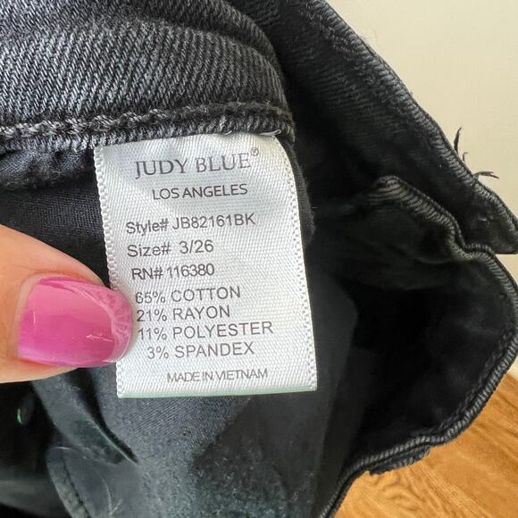Judy Blue Boyfriend Fit Black Distressed Jeans Size 3/26 Style JB82161BK Stretch - Picture 10 of 15